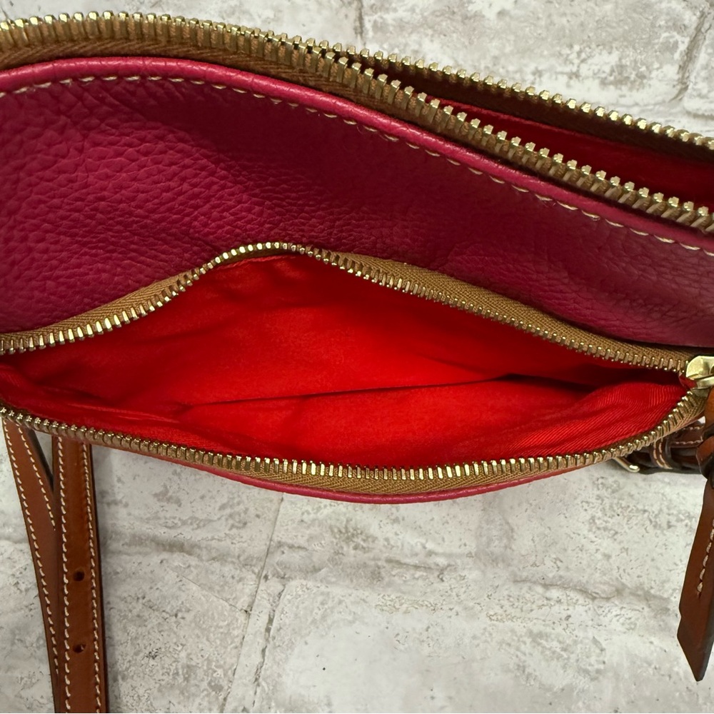 Dooney & Bourke Pebbled Leather Crossbody - Fuchsia with Tan Trim - Picture 9 of 12